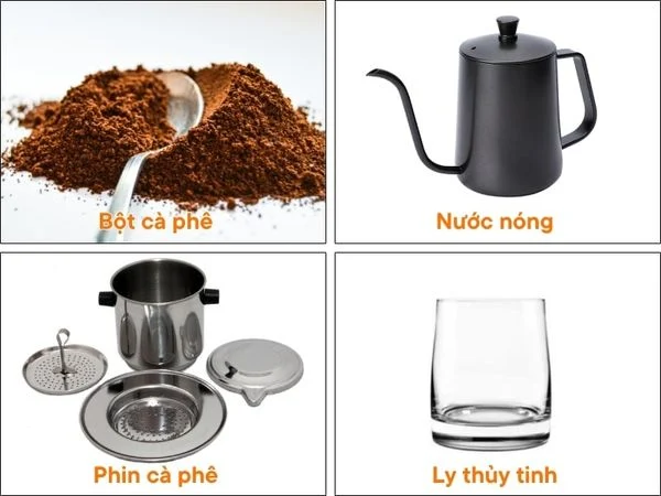 Chuẩn bị nguyên liệu để pha cà phê phin
